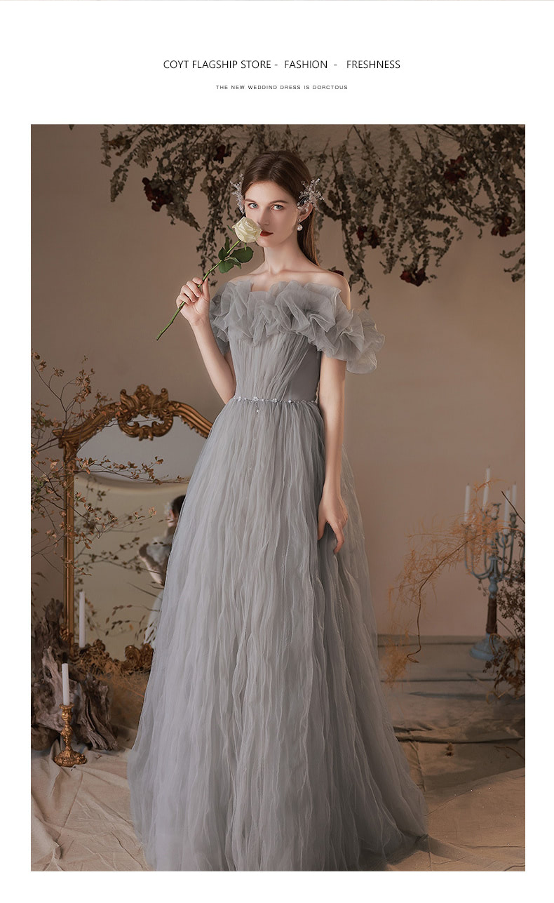 Fairy-Off-Shoulder-Gray-Engagement-Evening-Banquet-Party-Tulle-Dress14