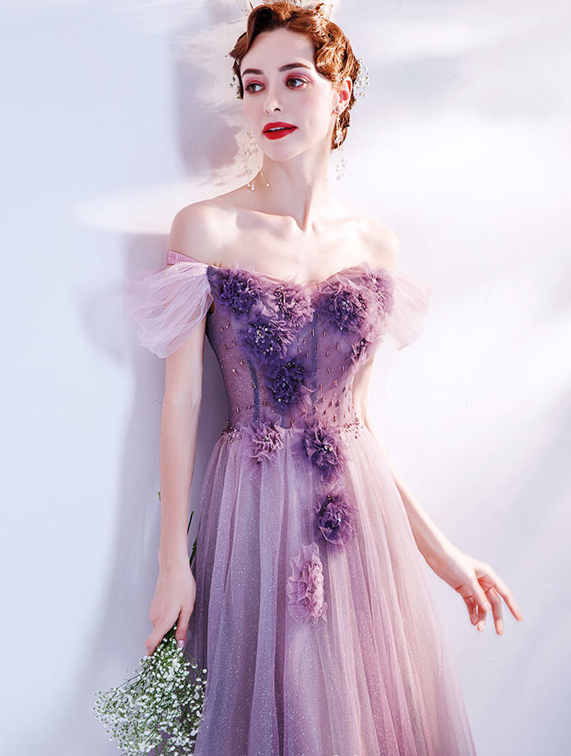 Fairy Purple Tulle Birthday Party Banquet Evening Dress Formal Maxi Gown01