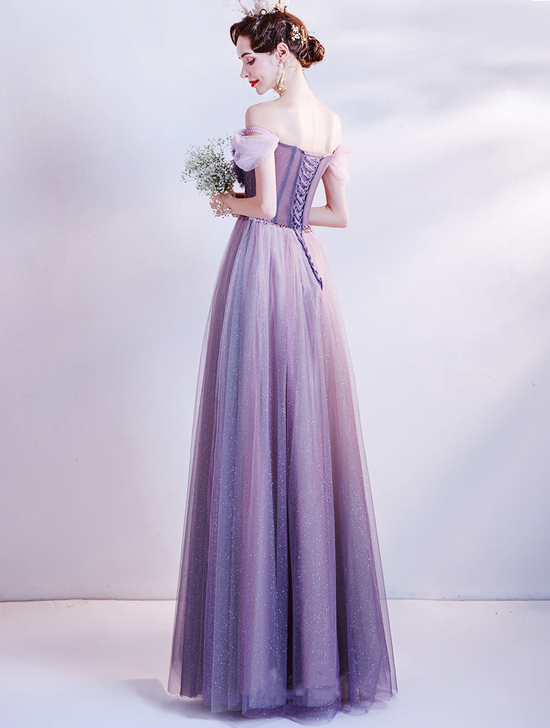 Fairy Purple Tulle Birthday Party Banquet Evening Dress Formal Maxi Gown01