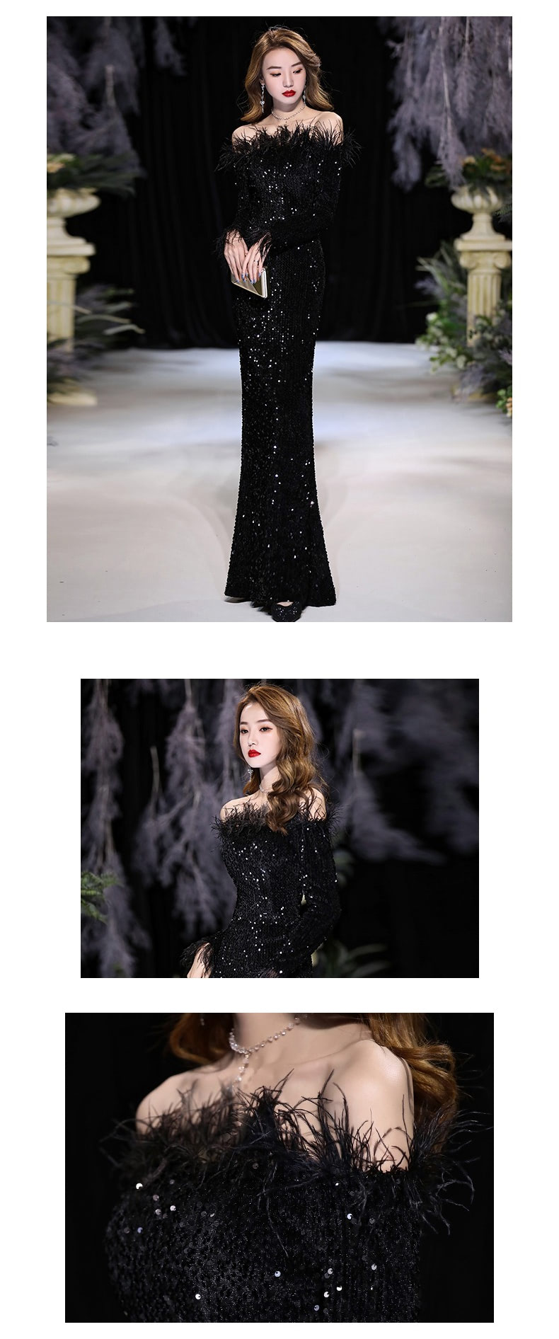 Fashion-Black-Fishtail-Feather-Sequin-Banquet-Cocktail-Party-Dress10
