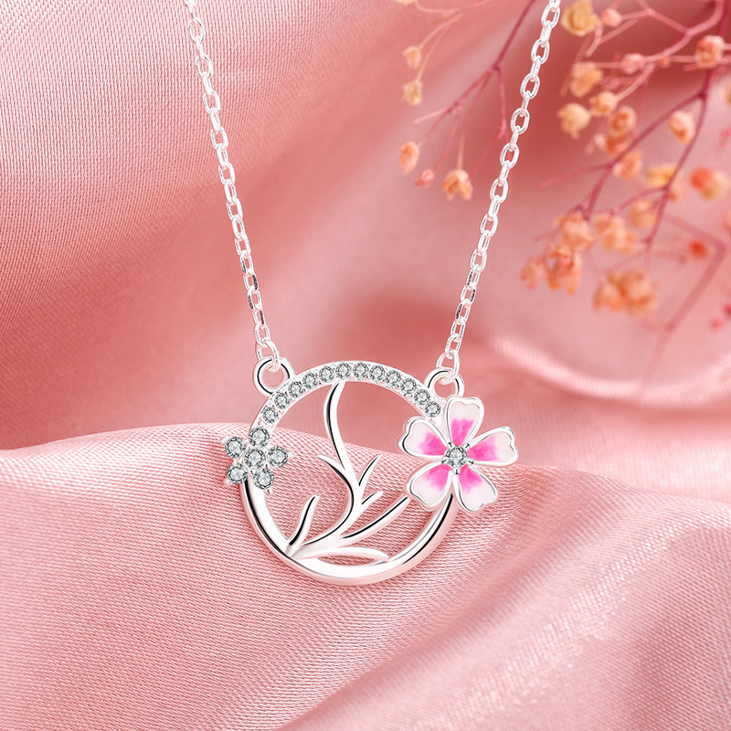 Fashion S925 Silver Lucky Flower Necklace Pendant Gifts for Her01