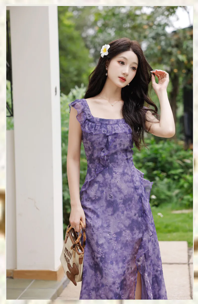 Feminine-Lavender-Floral-Print-Ruffle-Side-Slit-Chiffon-Casual-Dress07