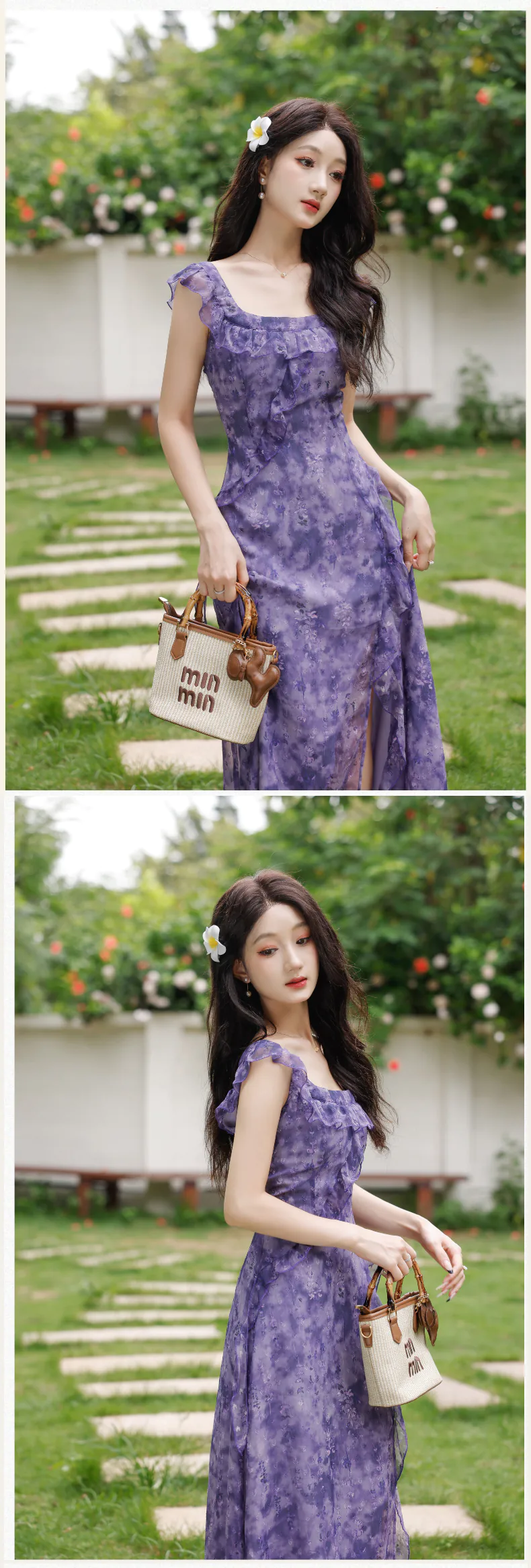 Feminine-Lavender-Floral-Print-Ruffle-Side-Slit-Chiffon-Casual-Dress12