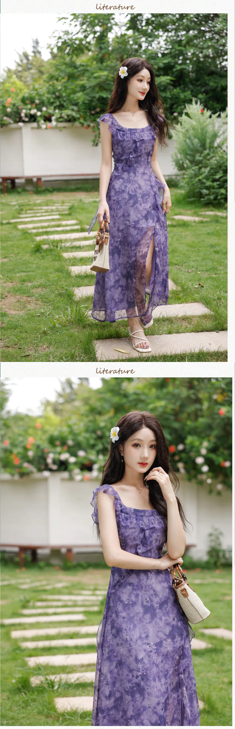 Feminine-Lavender-Floral-Print-Ruffle-Side-Slit-Chiffon-Casual-Dress14