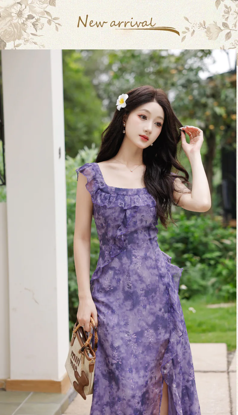 Feminine-Lavender-Floral-Print-Ruffle-Side-Slit-Chiffon-Casual-Dress15