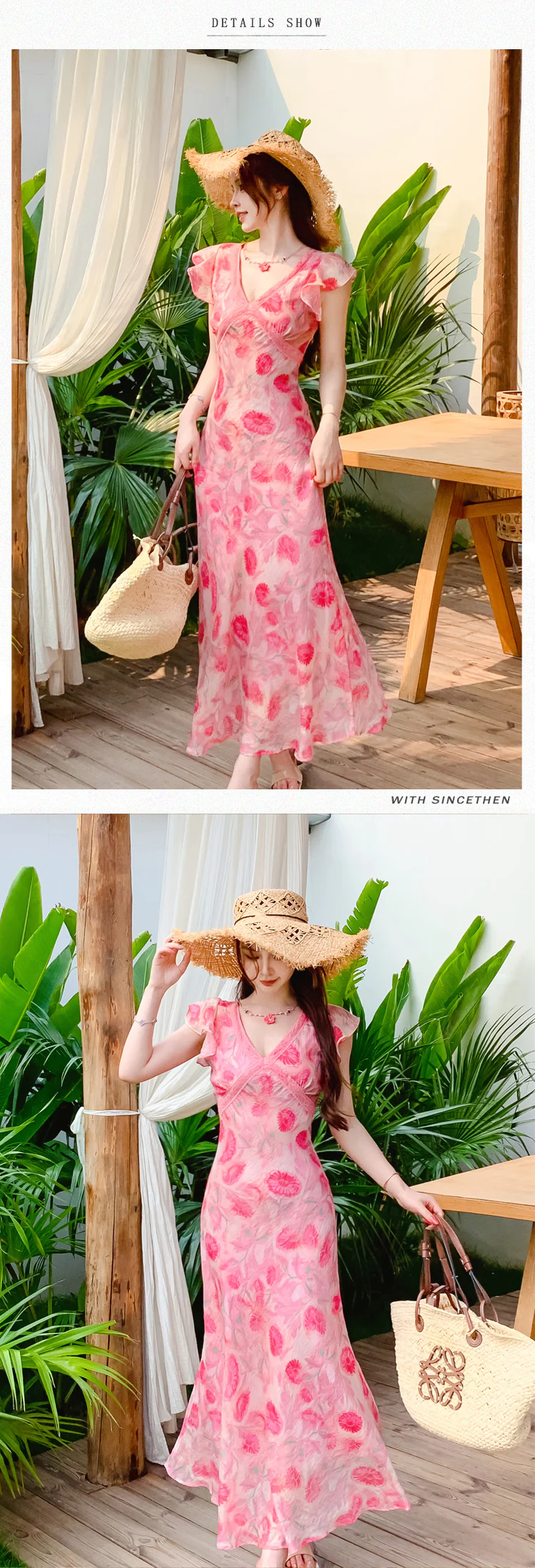 Feminine-Pink-Floral-Blossom-Print-V-Neck-Vacation-Casual-Summer-Dress09