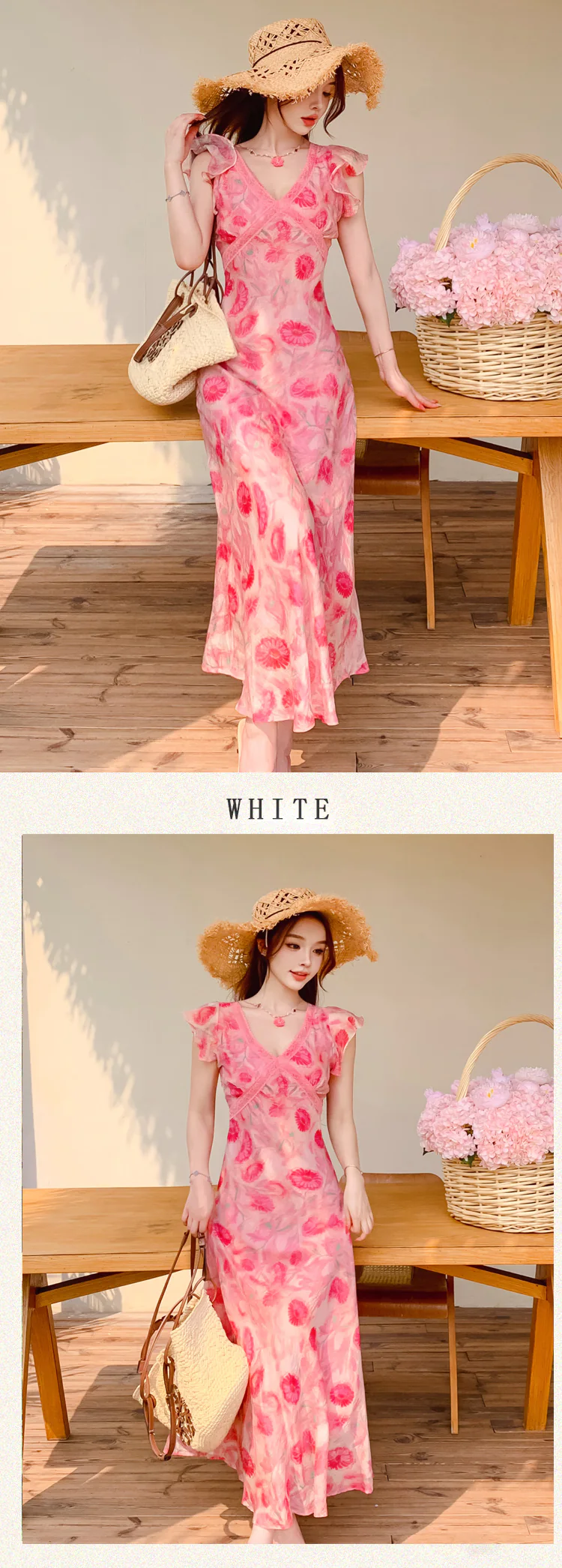 Feminine-Pink-Floral-Blossom-Print-V-Neck-Vacation-Casual-Summer-Dress11