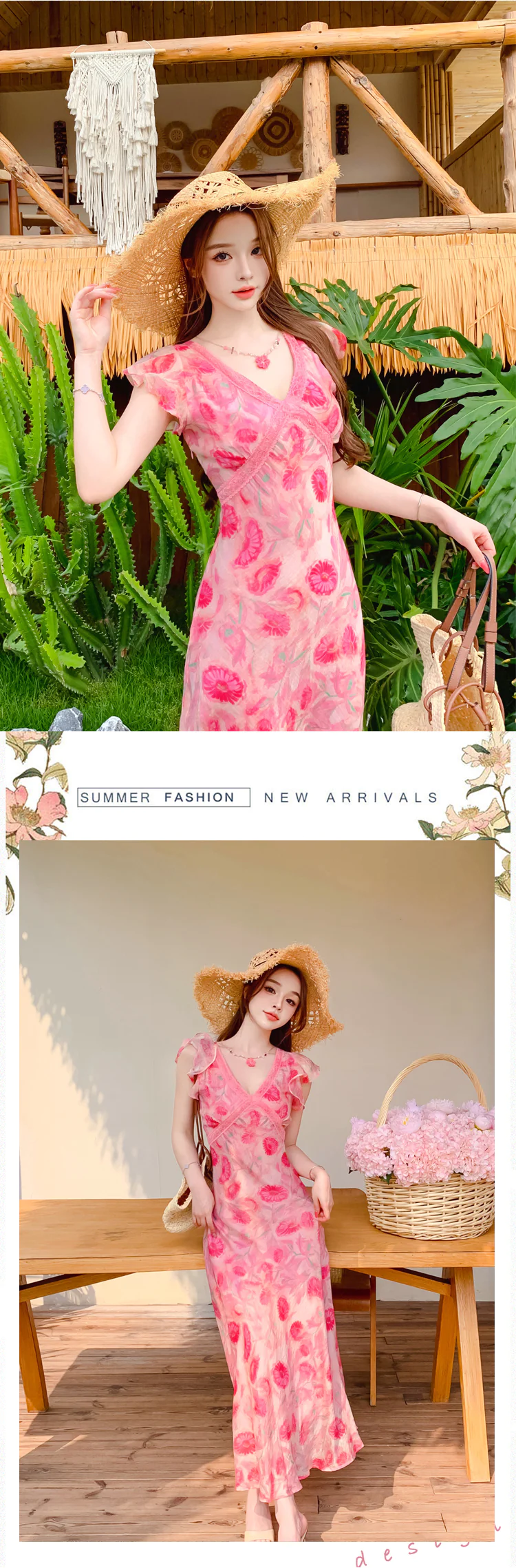 Feminine-Pink-Floral-Blossom-Print-V-Neck-Vacation-Casual-Summer-Dress12