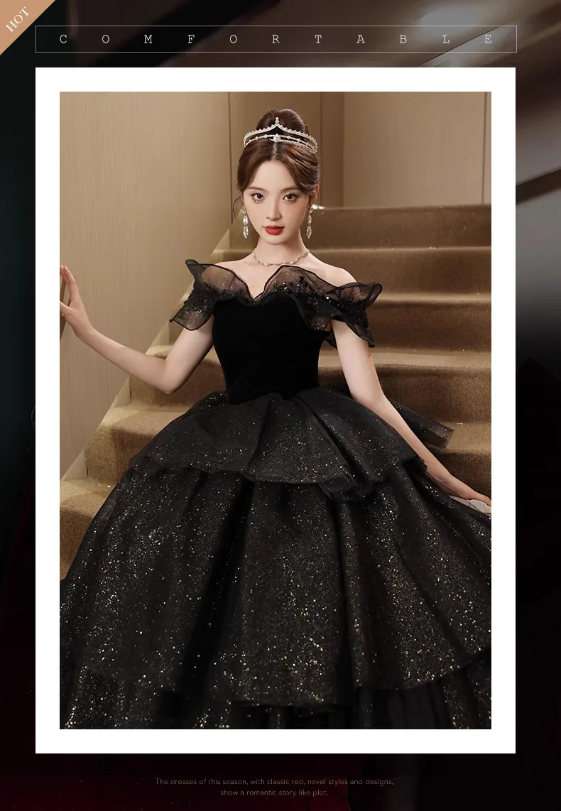 Fluffy-Off-the-Shoulder-Black-Tulle-Prom-Evening-Dress-Puffy-Ball-Gown06