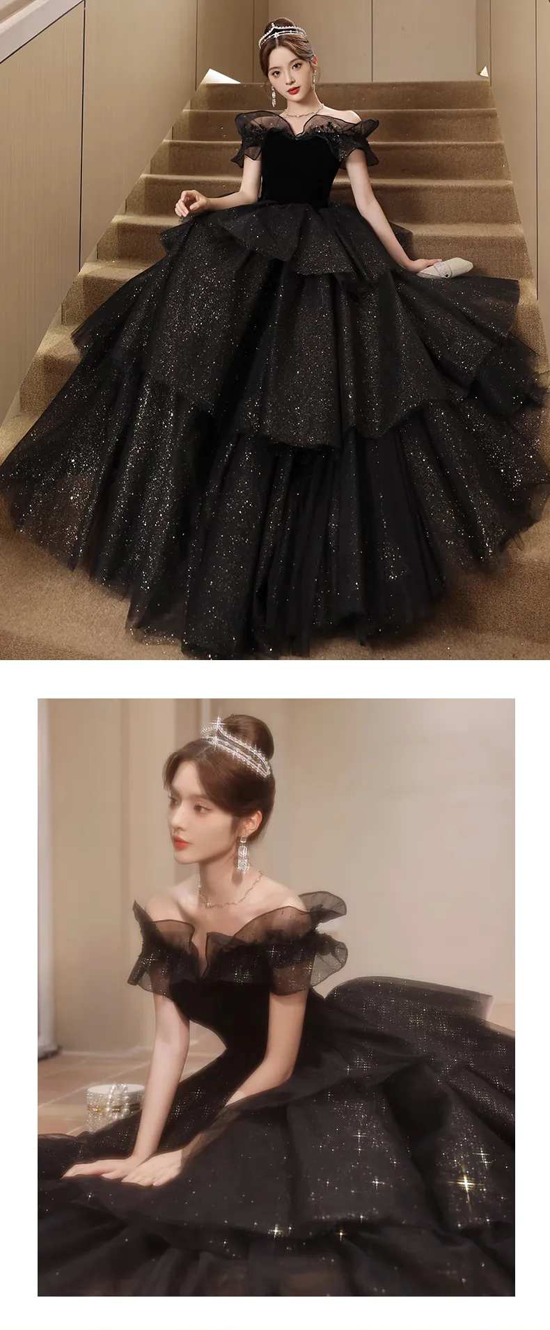 Fluffy-Off-the-Shoulder-Black-Tulle-Prom-Evening-Dress-Puffy-Ball-Gown13