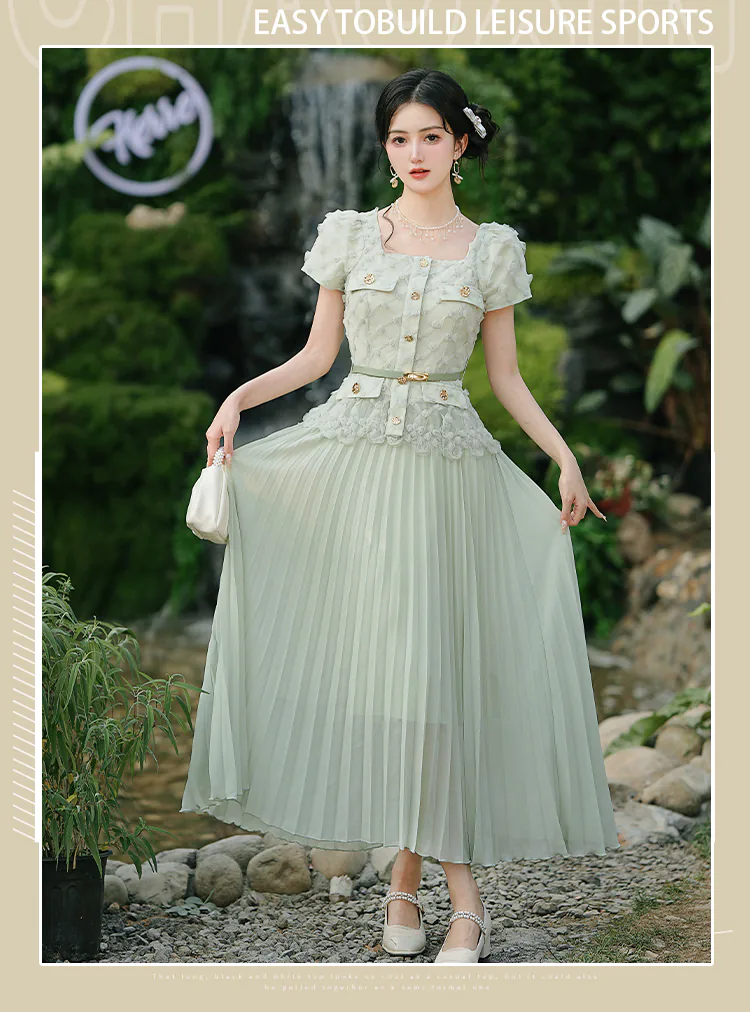 French-Style-Pastel-Green-Pleated-Skirt-Fake-2-Piece-Summer-Casual-Dress07