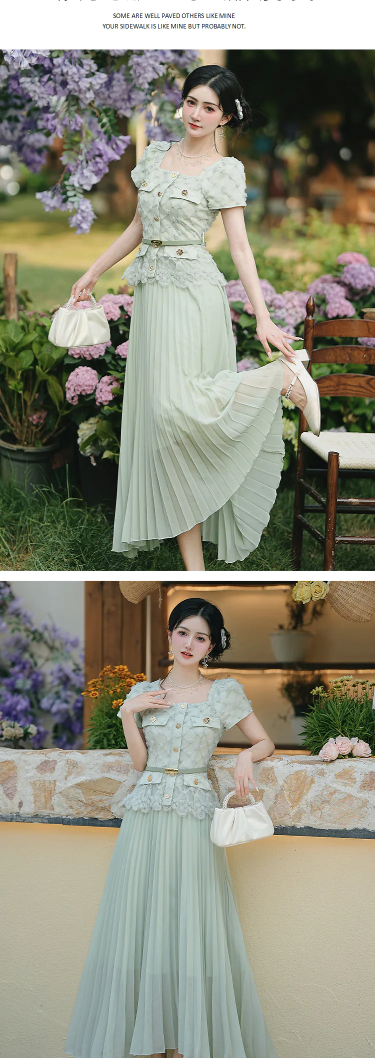French-Style-Pastel-Green-Pleated-Skirt-Fake-2-Piece-Summer-Casual-Dress08