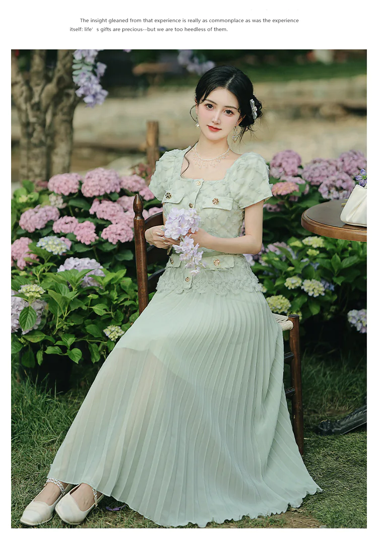 French-Style-Pastel-Green-Pleated-Skirt-Fake-2-Piece-Summer-Casual-Dress09