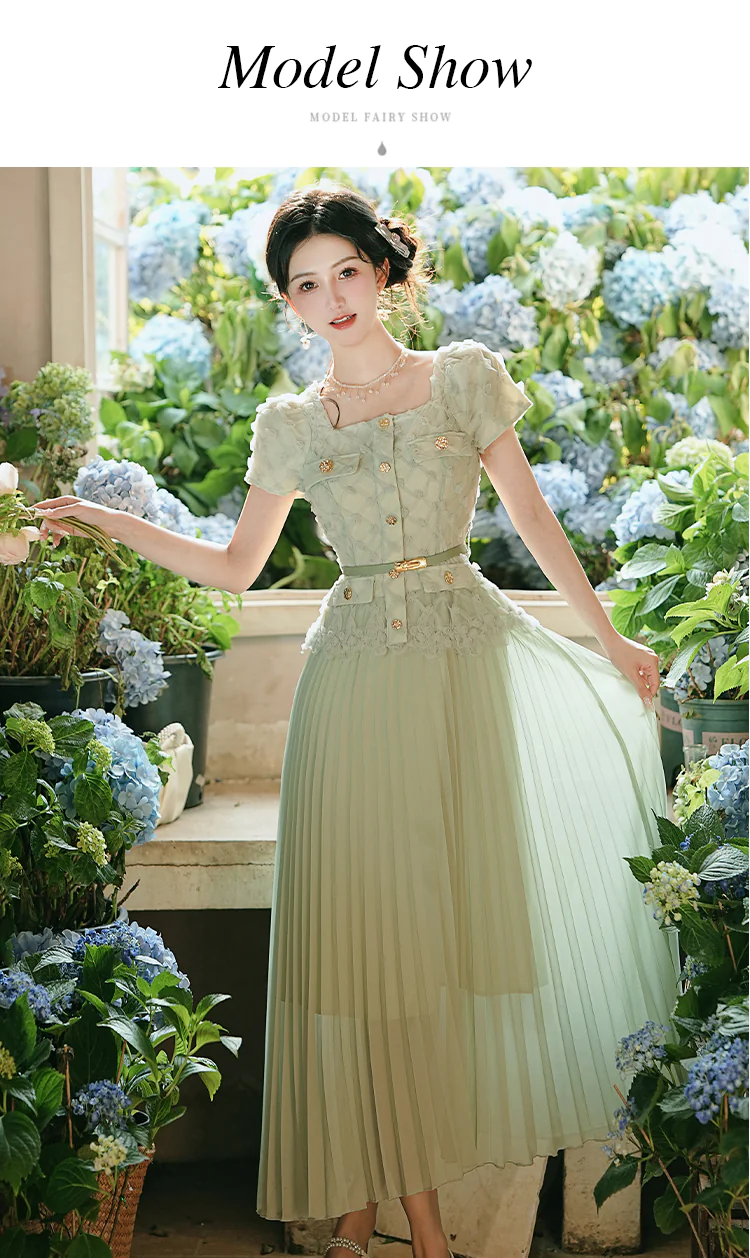 French-Style-Pastel-Green-Pleated-Skirt-Fake-2-Piece-Summer-Casual-Dress12
