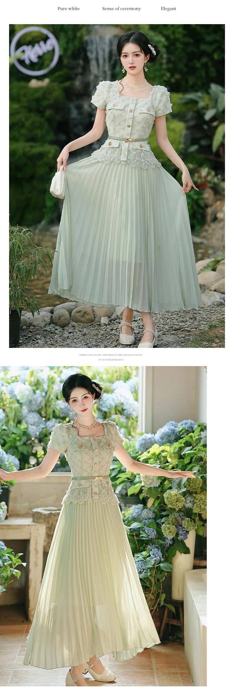 French-Style-Pastel-Green-Pleated-Skirt-Fake-2-Piece-Summer-Casual-Dress13