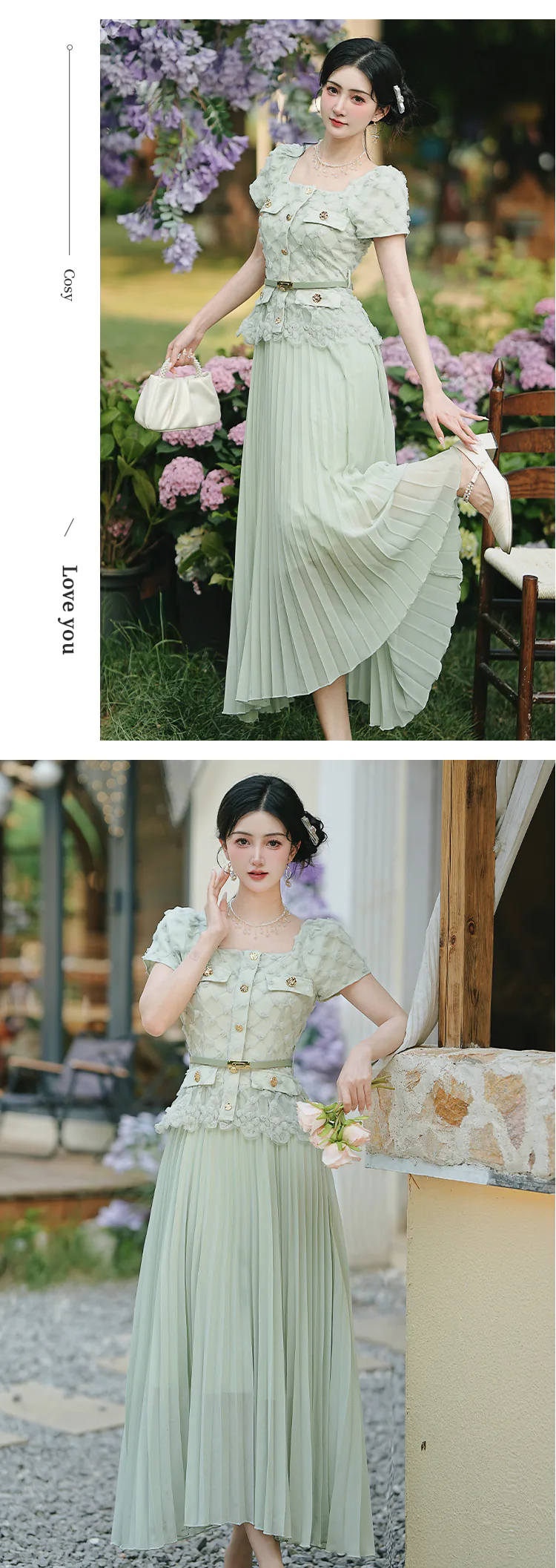 French-Style-Pastel-Green-Pleated-Skirt-Fake-2-Piece-Summer-Casual-Dress14