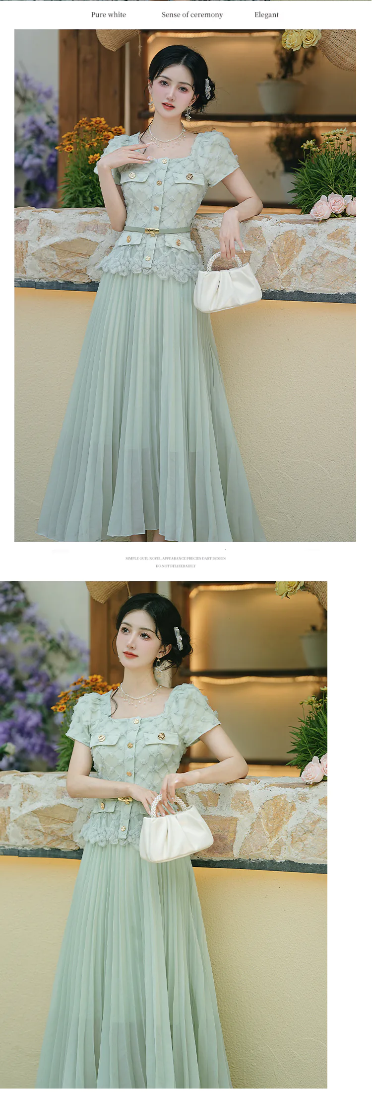 French-Style-Pastel-Green-Pleated-Skirt-Fake-2-Piece-Summer-Casual-Dress15