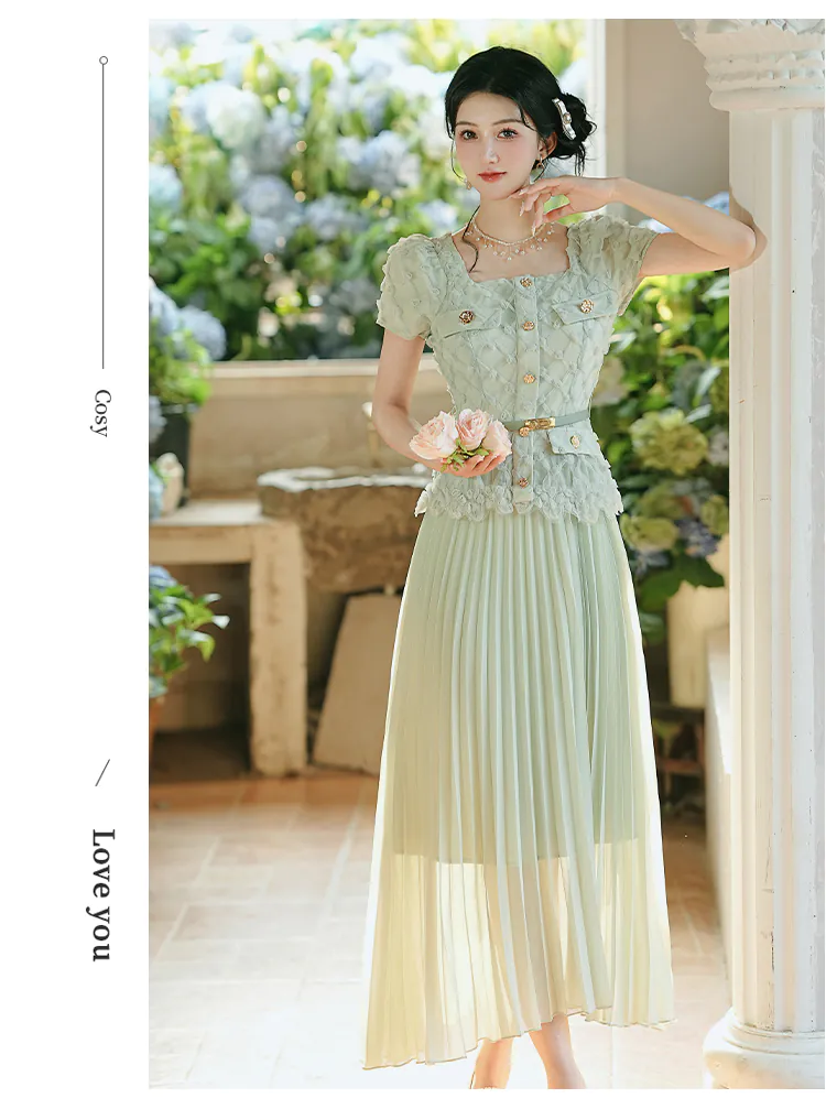 French-Style-Pastel-Green-Pleated-Skirt-Fake-2-Piece-Summer-Casual-Dress16