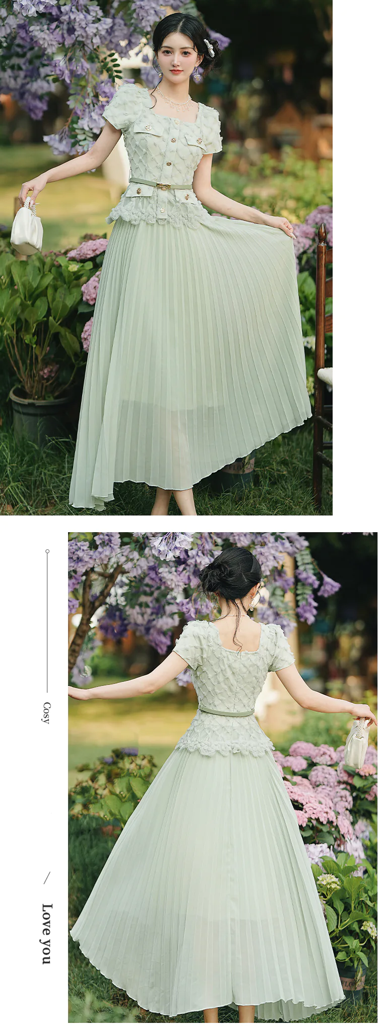 French-Style-Pastel-Green-Pleated-Skirt-Fake-2-Piece-Summer-Casual-Dress18
