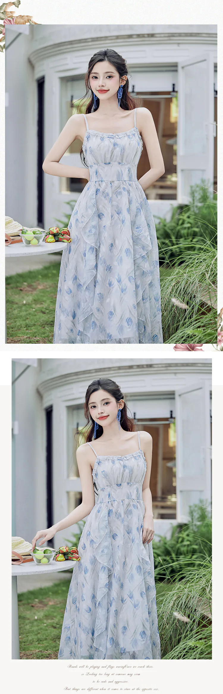 Gentle-Soft-Blue-Floral-Print-Beach-Work-Casual-Dress-with-Cardigan-Set13