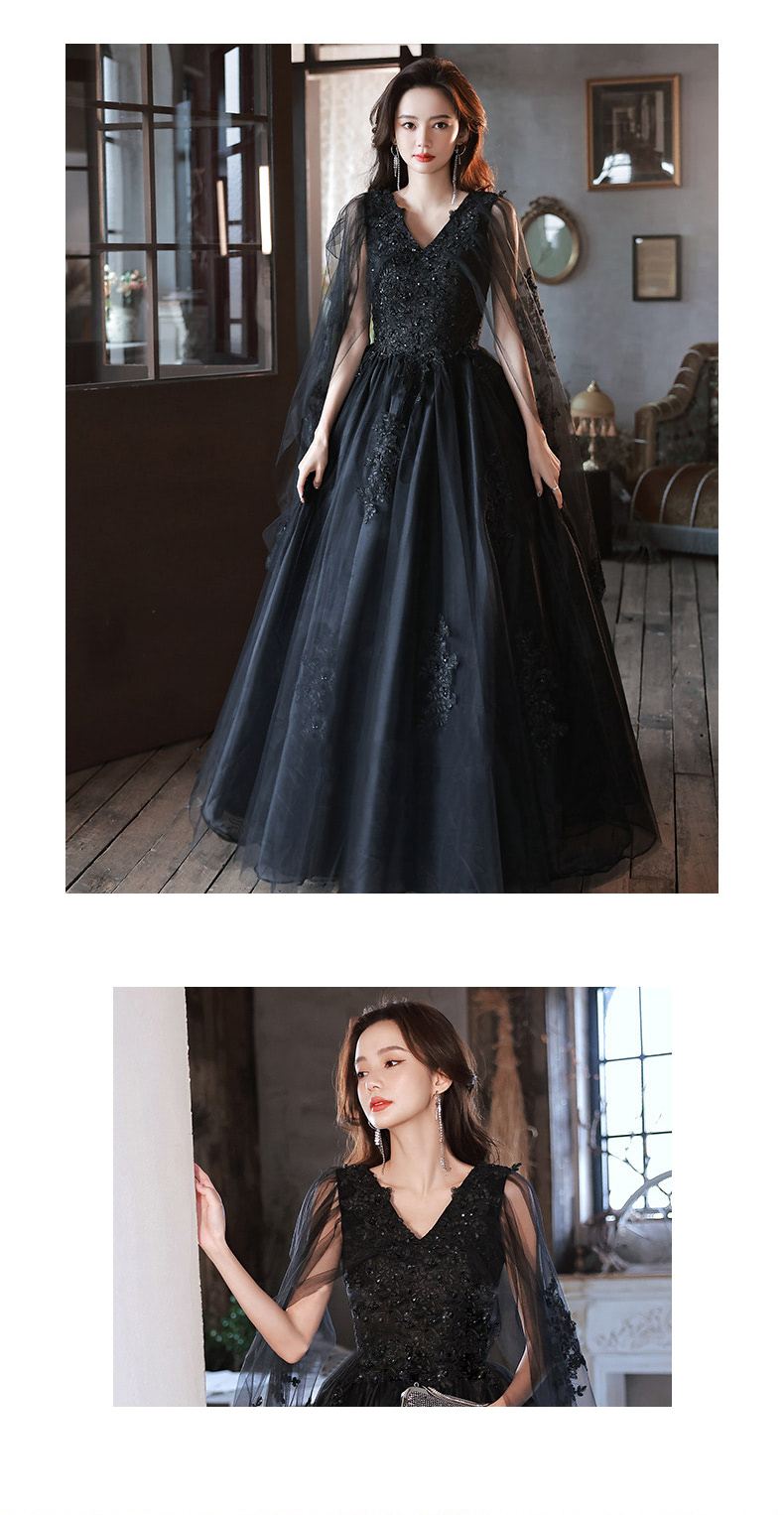 Luxury-Black-Tulle-Sleeve-Wedding-Evening-Formal-Long-Maxi-Dress10