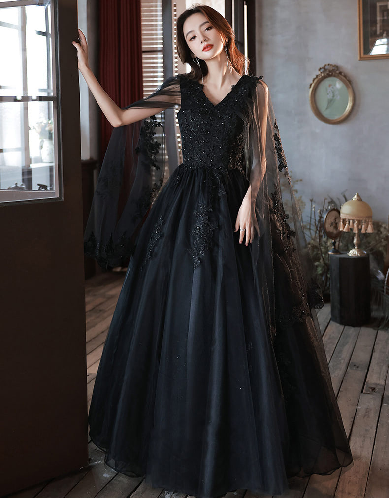 Luxury-Black-Tulle-Sleeve-Wedding-Evening-Formal-Long-Maxi-Dress13