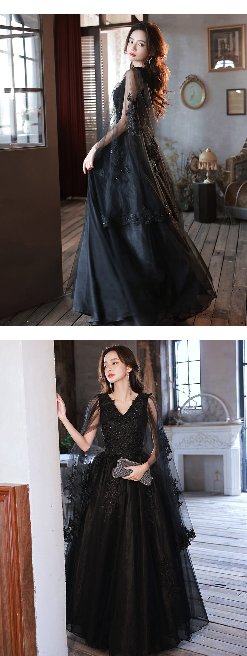 Luxury-Black-Tulle-Sleeve-Wedding-Evening-Formal-Long-Maxi-Dress14