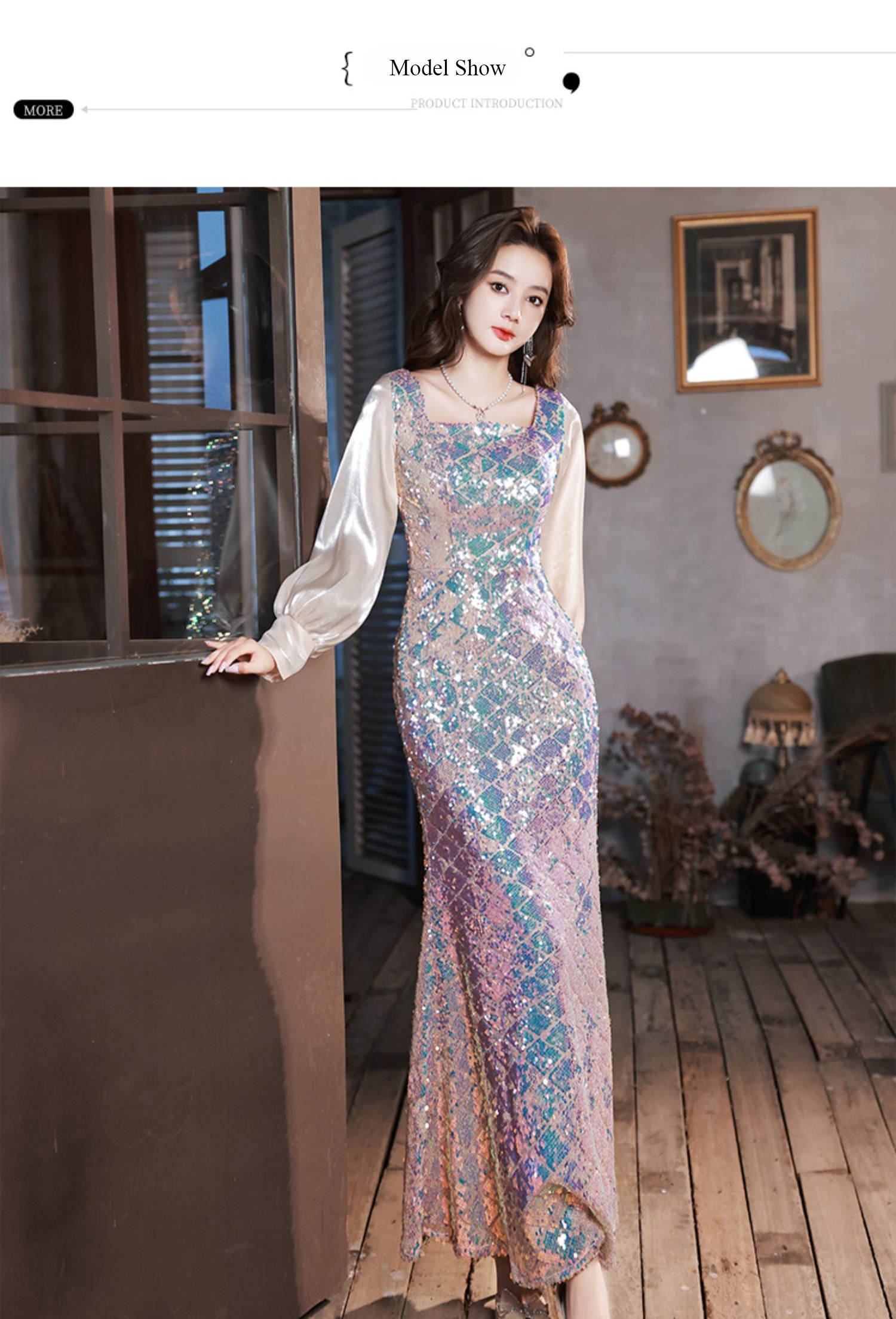 Luxury-Sparkly-Square-Neck-Long-Sleeve-Banquet-Party-Fishtail-Dress12