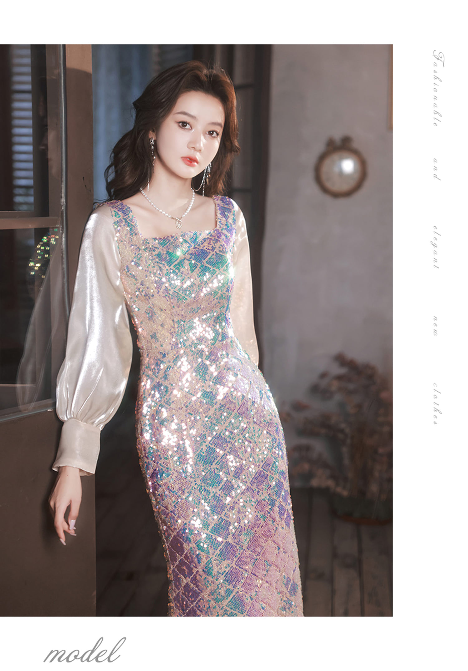 Luxury-Sparkly-Square-Neck-Long-Sleeve-Banquet-Party-Fishtail-Dress16