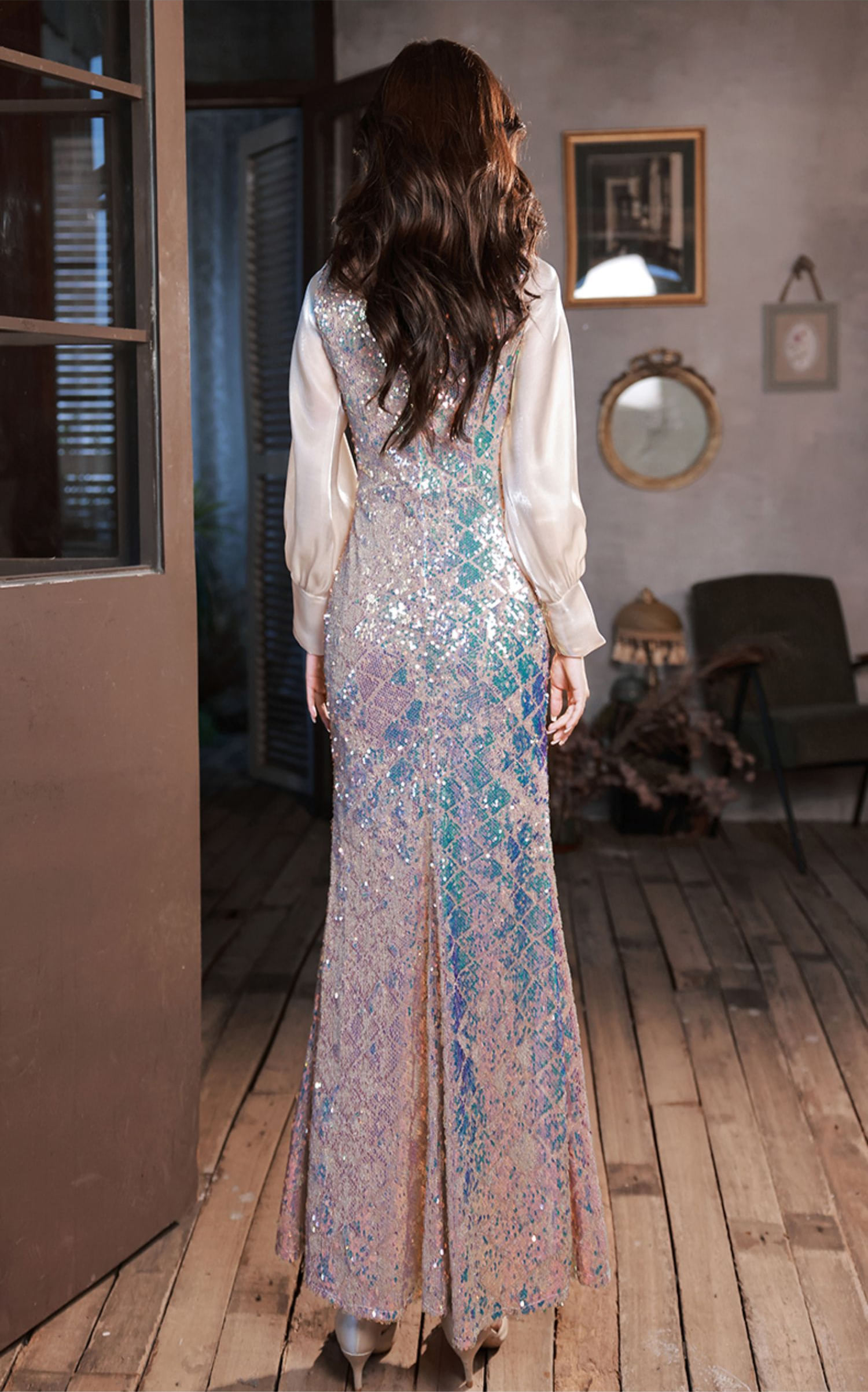 Luxury-Sparkly-Square-Neck-Long-Sleeve-Banquet-Party-Fishtail-Dress19