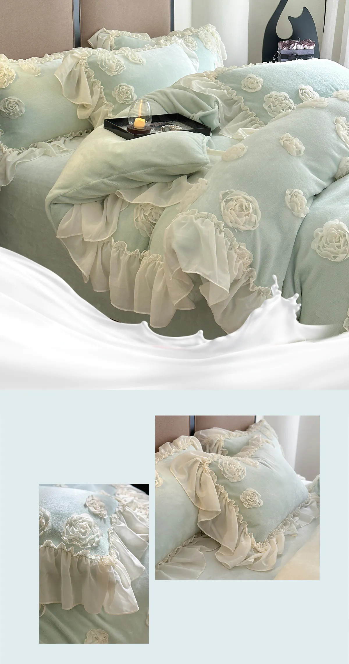 Milk-Velvet-3D-Flower-Ruffle-Chiffon-Lace-Trim-Bedding-4-Pcs-Set23