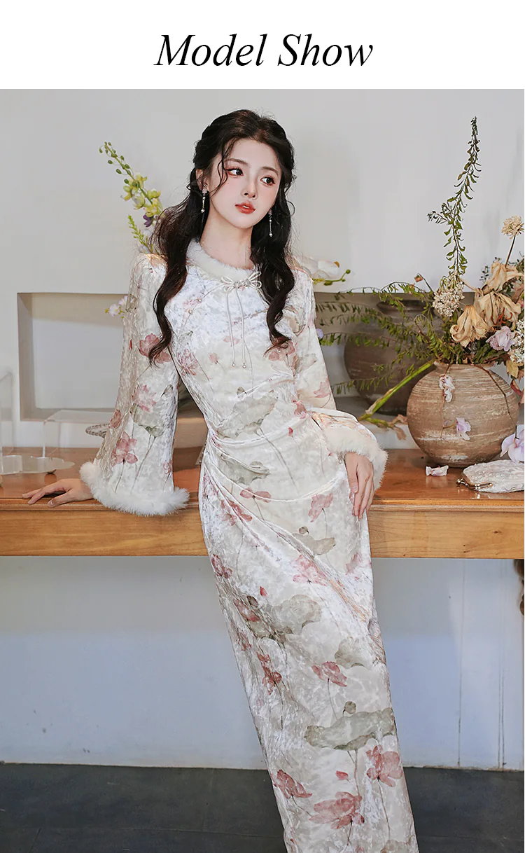 sachin and babi light blue dress Modern New Chinese Style Plush Lining Autumn Winter Qipao Dress