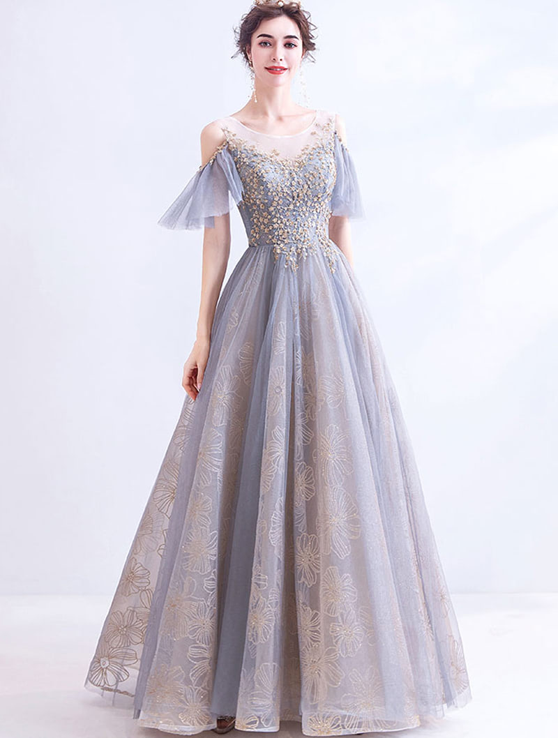Modest Gray blue Embroidery Prom Dress for Wedding Evening Formal Occassions01