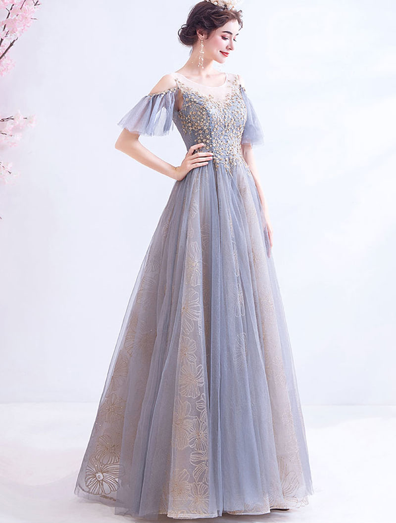 Modest Gray-blue Embroidery Prom Dress for Wedding Evening Formal Occassions01