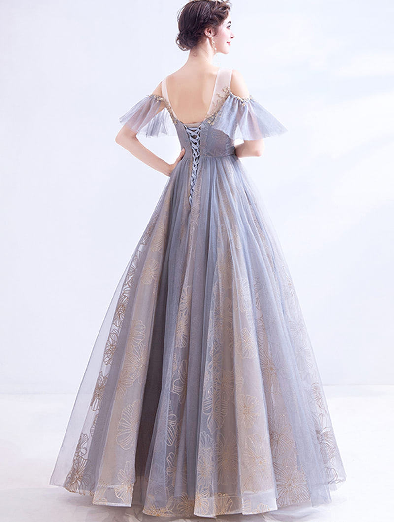 Modest Gray-blue Embroidery Prom Dress for Wedding Evening Formal Occassions05
