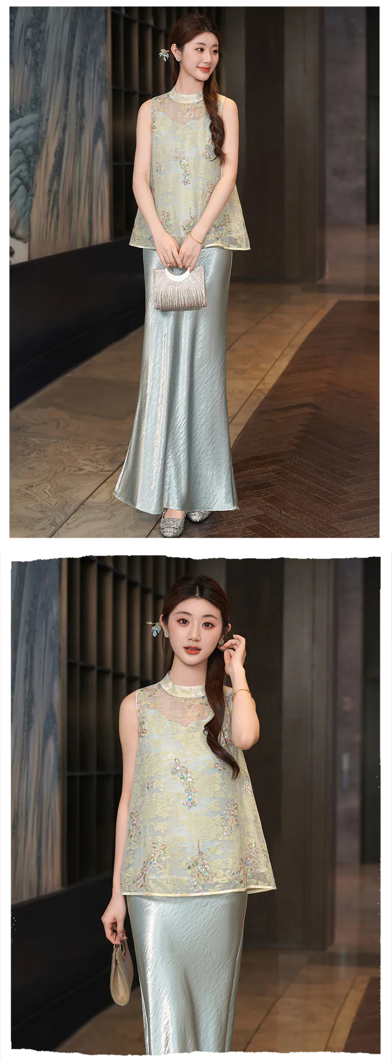 New-Chinese-Style-Floral-Embroidery-Sheer-Vest-with-Satin-Slip-Dress-Set20