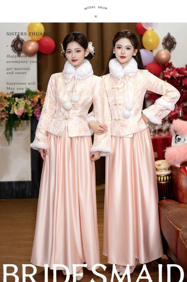 Pink-Long-Sleeve-Fall-Winter-Chinese-Style-Wedding-Guest-Bridesmaid-Dress11
