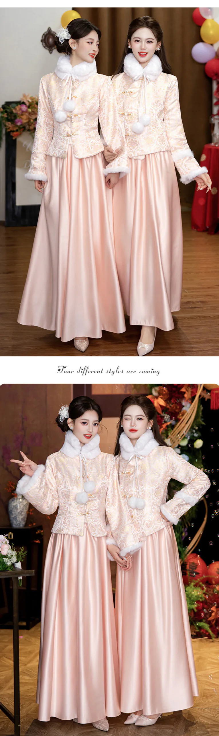 Pink-Long-Sleeve-Fall-Winter-Chinese-Style-Wedding-Guest-Bridesmaid-Dress12