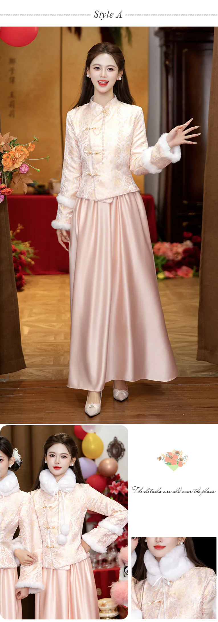 Pink-Long-Sleeve-Fall-Winter-Chinese-Style-Wedding-Guest-Bridesmaid-Dress14