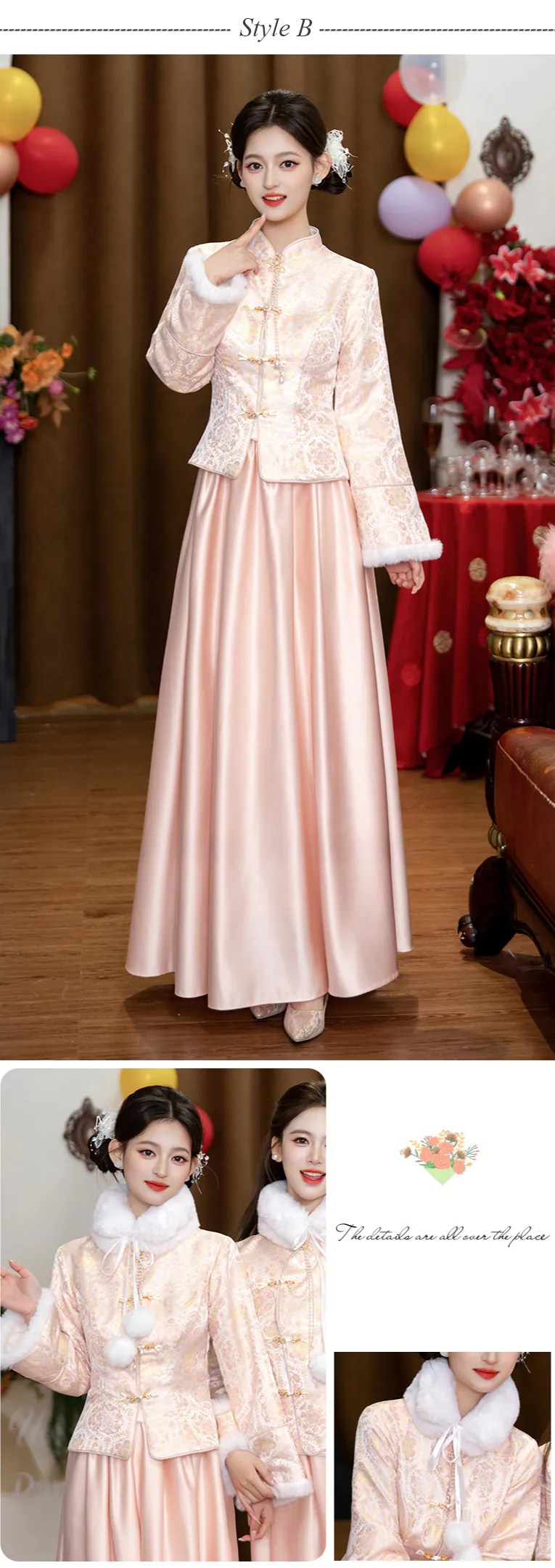 Pink-Long-Sleeve-Fall-Winter-Chinese-Style-Wedding-Guest-Bridesmaid-Dress16