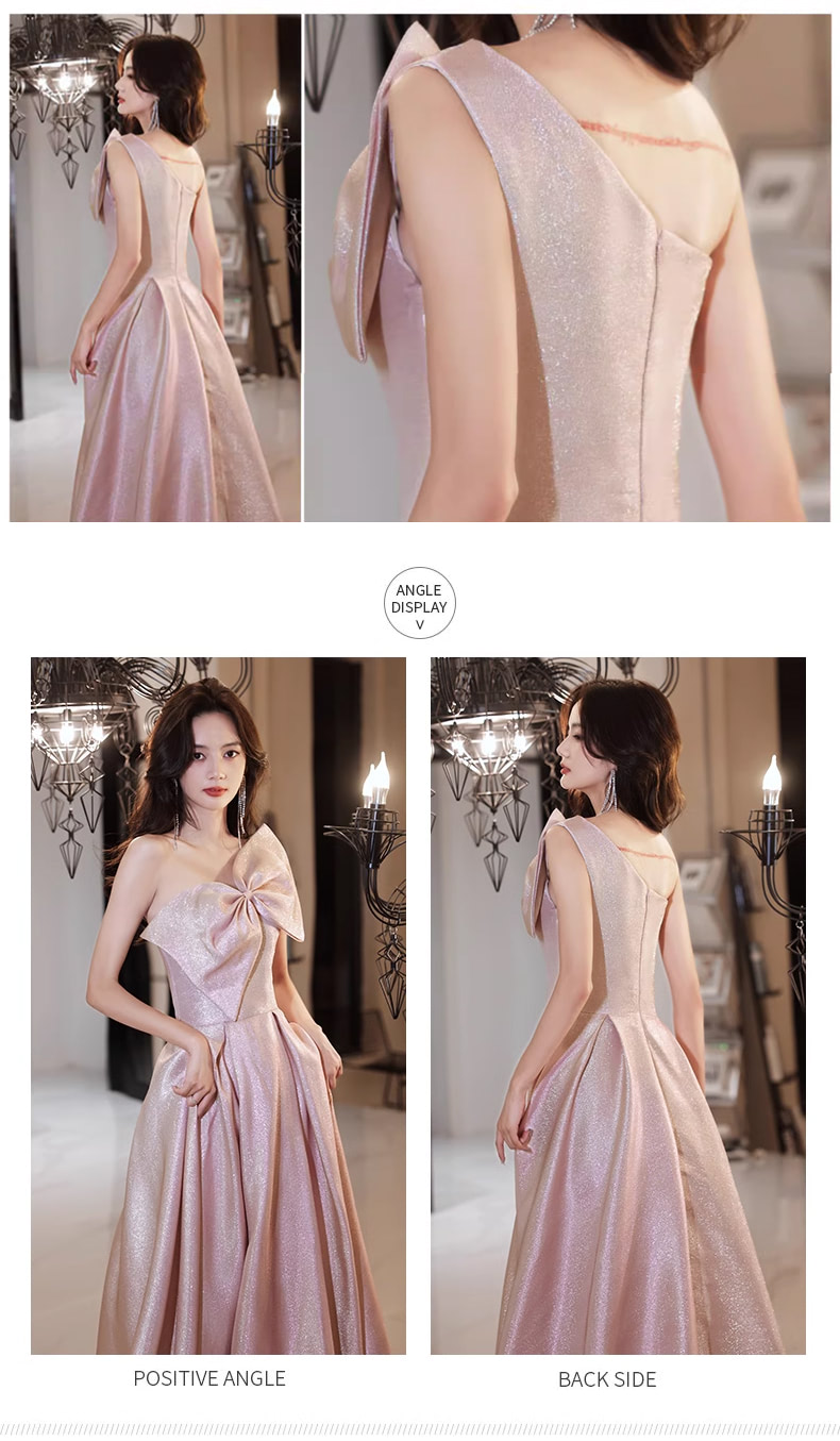 Pink-One-Shoulder-Evening-Dress-Sleeveless-Bow-Cocktail-Party-Gown09
