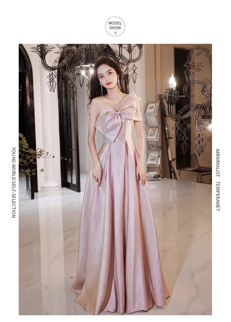 Pink-One-Shoulder-Evening-Dress-Sleeveless-Bow-Cocktail-Party-Gown10