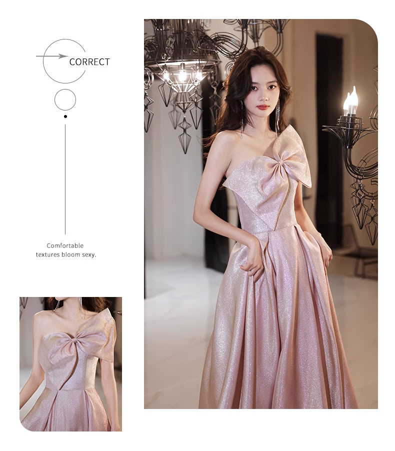 Pink-One-Shoulder-Evening-Dress-Sleeveless-Bow-Cocktail-Party-Gown11