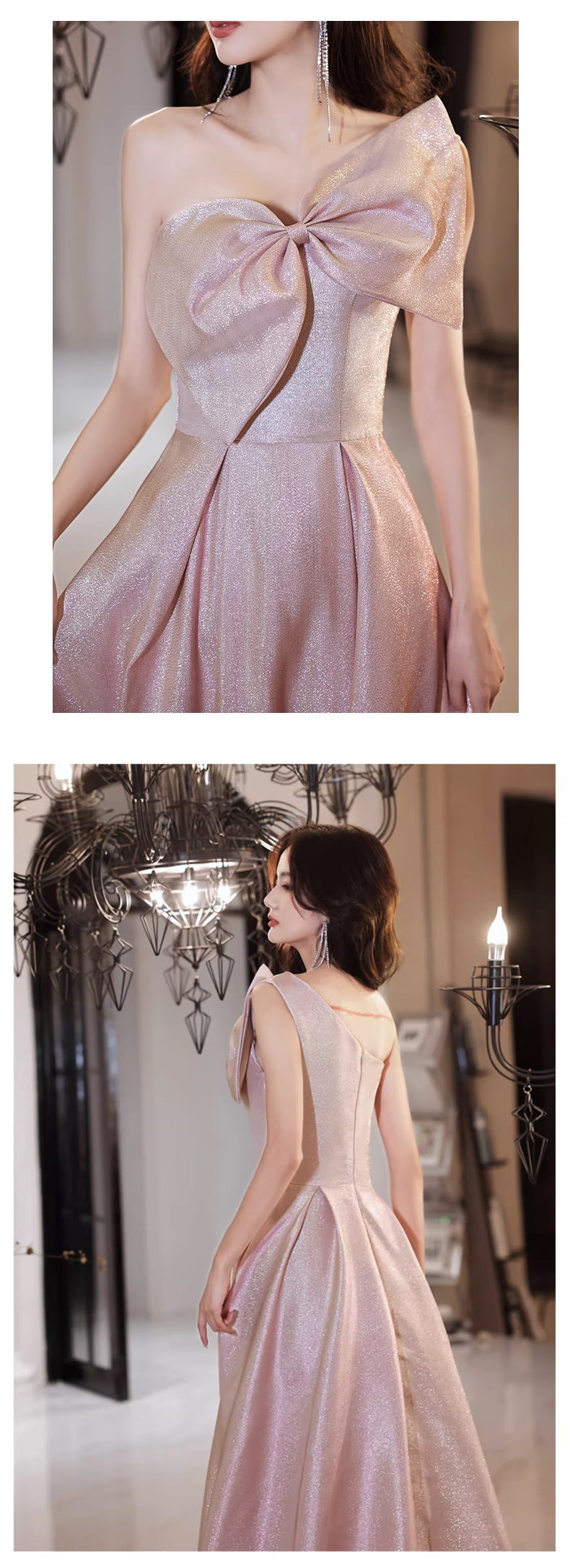 Pink-One-Shoulder-Evening-Dress-Sleeveless-Bow-Cocktail-Party-Gown15