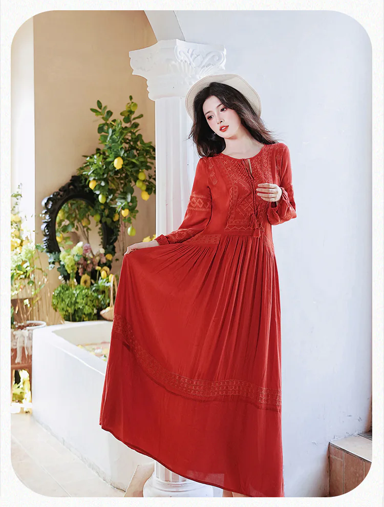 Red-Bohemian-Style-Embroidery-Dress-with-Vest-Casual-Vacation-Outfits13