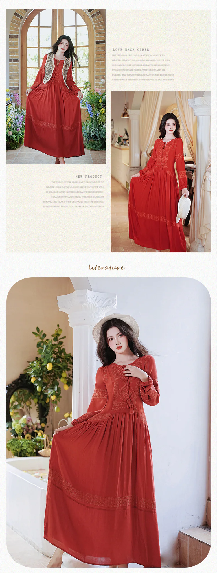 Red-Bohemian-Style-Embroidery-Dress-with-Vest-Casual-Vacation-Outfits15