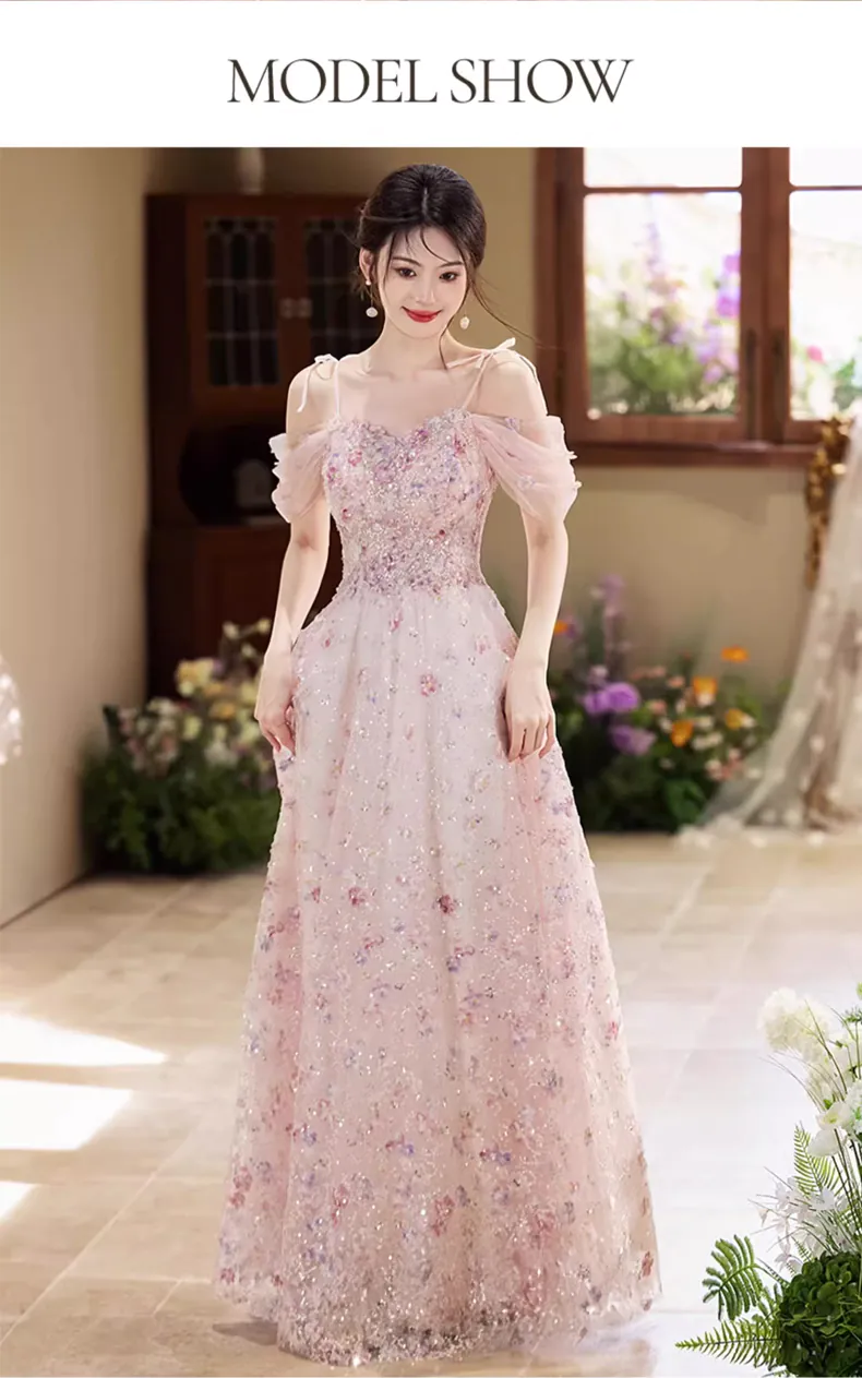 Romantic-Pink-Floral-Embellished-Prom-Party-Banquet-Toast-Evening-Dress11