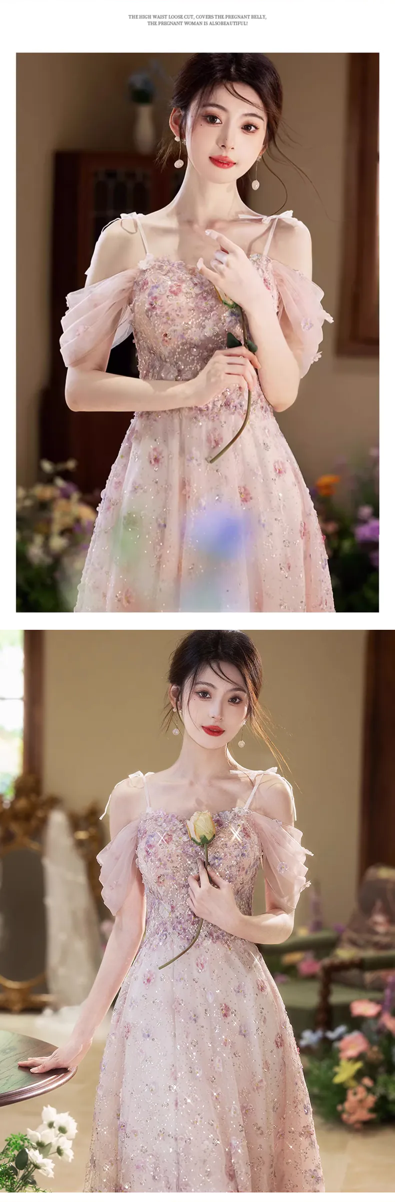 Romantic-Pink-Floral-Embellished-Prom-Party-Banquet-Toast-Evening-Dress12