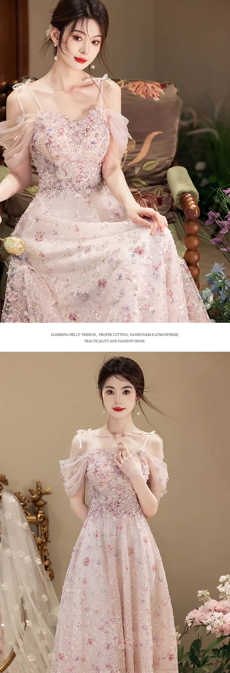 Romantic-Pink-Floral-Embellished-Prom-Party-Banquet-Toast-Evening-Dress13