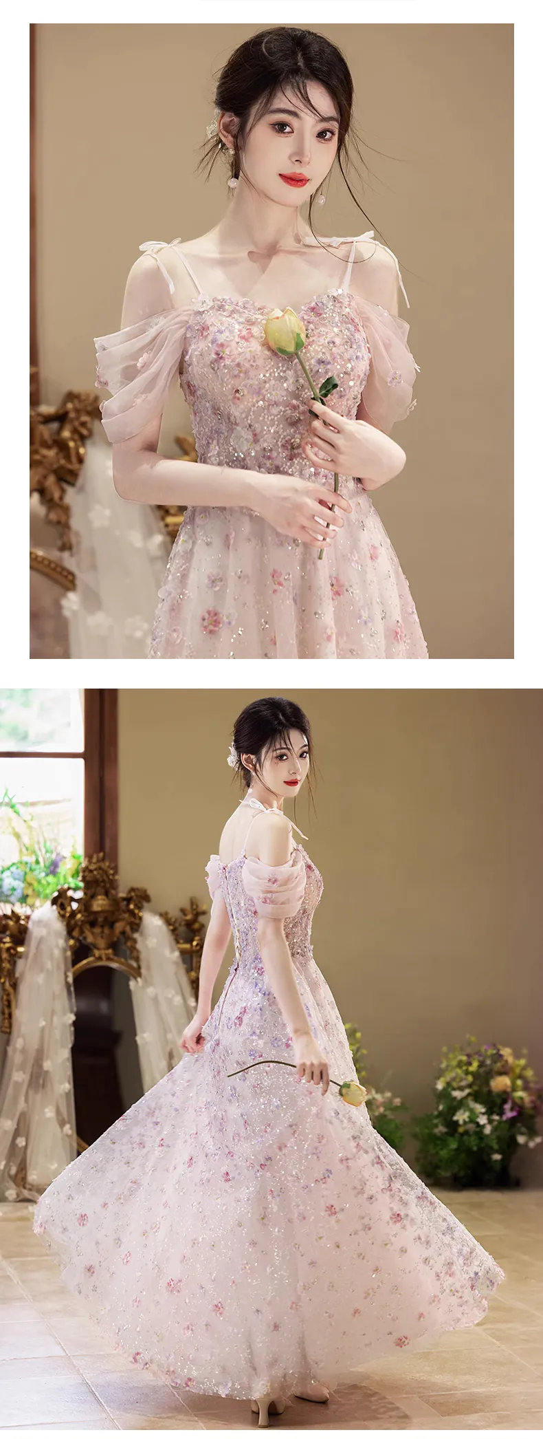 Romantic-Pink-Floral-Embellished-Prom-Party-Banquet-Toast-Evening-Dress14